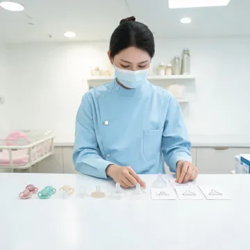Feeding routine specialist organizing pacifiers and nipples