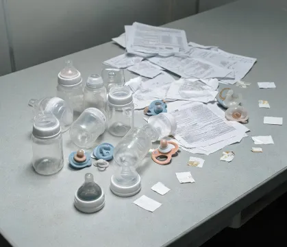 Unsorted baby feeding products with unclear safety paperwork